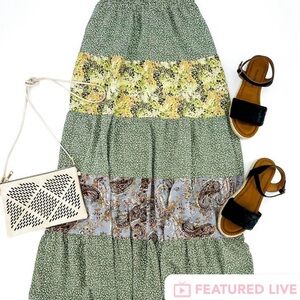 Leopard & Paisley Print Tiered
Maxi Skirt - SAGE MIX
